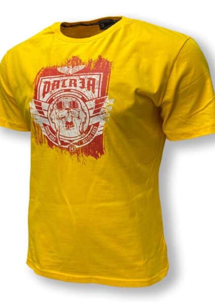Vorderansicht des SK-Shirt Patria Gelb mit markantem Aufdruck