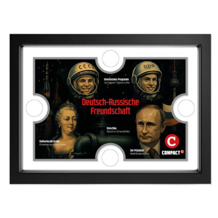 Schmuckrahmen für COMPACT-Silbermedaillen mit Motiv „Deutsch-russische Freundschaft“ im DIN-A4-Format mit Sichtglas