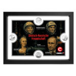 Schmuckrahmen-Komplettset mit vier COMPACT-Silbermedaillen – Patriot Putin, Druschba, Katharina die Große, Interkosmos (Gagarin & Jähn)