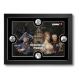 Komplettset 4 Preußen Silbermedaillen im schwarzen Schmuckrahmen