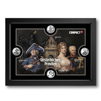Komplettset 4 Preußen Silbermedaillen im schwarzen Schmuckrahmen