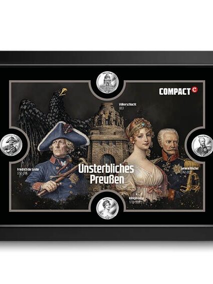 Komplettset 4 Preußen Silbermedaillen im schwarzen Schmuckrahmen