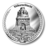 Silbermedaille mit Völkerschlachtdenkmal Leipzig und Lorbeerkranz