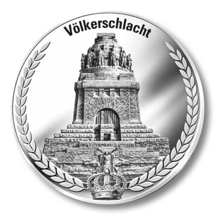 Silbermedaille mit Völkerschlachtdenkmal Leipzig und Lorbeerkranz